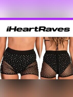 NWOT iHeartRaves Black Mesh Rhinestone Shorts Rave Party Club Festival Shorts 1X